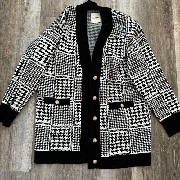 Sandro black and white cardigan with gold buttons size 2 NWT from Bloomingdale’s - Picture 2 of 6